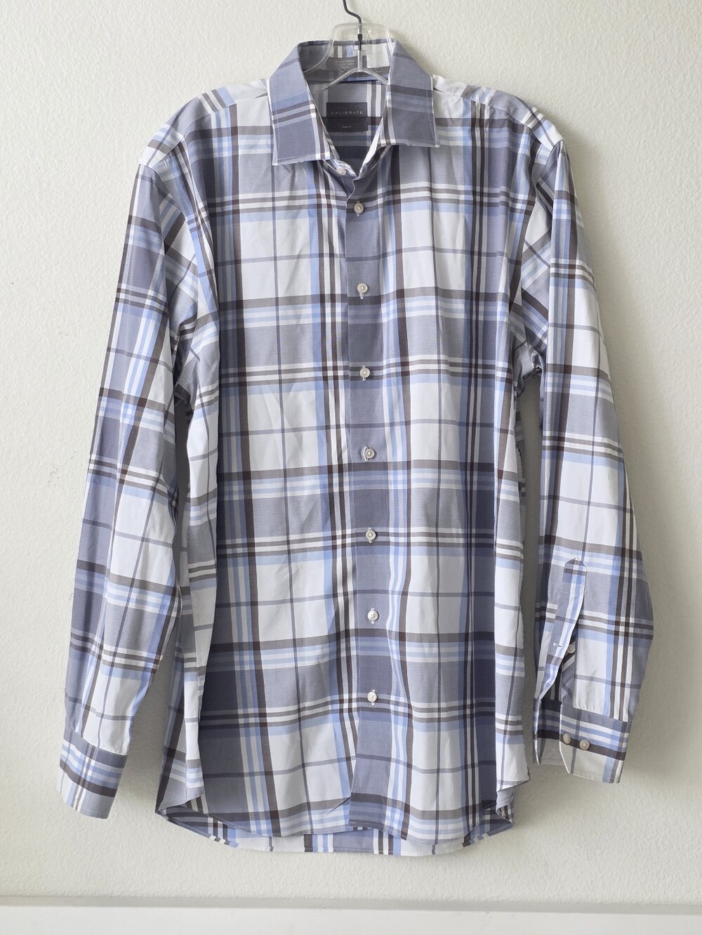 Calibrate Men’s Trim Fit Non-Iron Plaid Dress Shirt 16½ 34-35